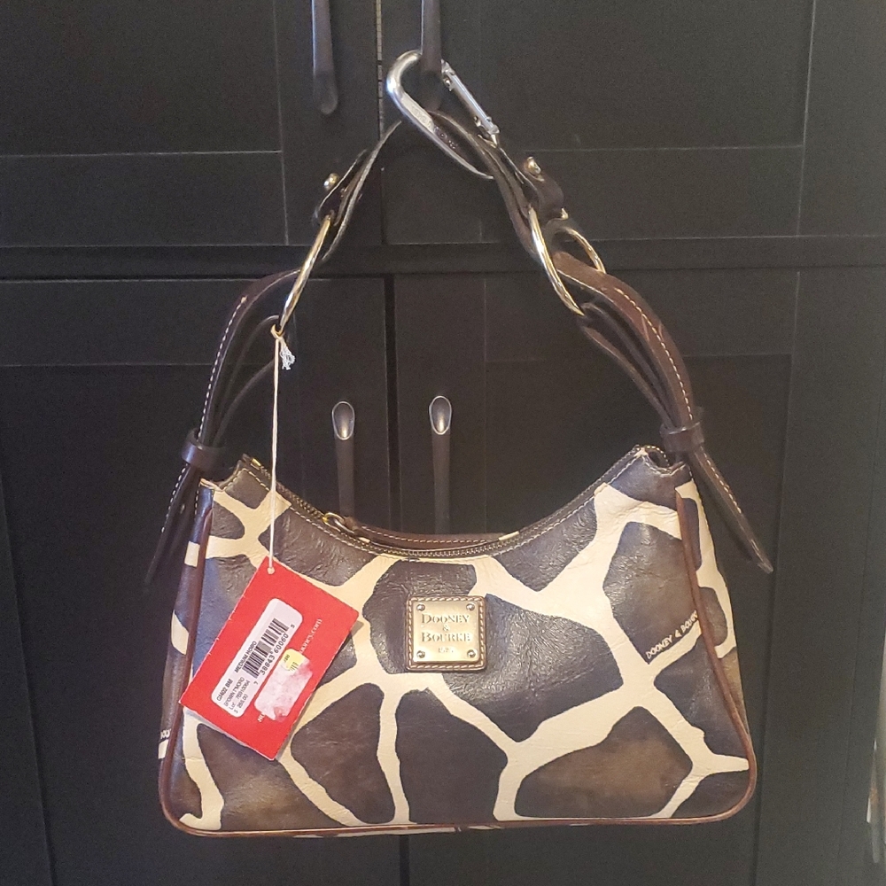 Dooney & Bourke Brown and Cream Giraffe-Print Leather Shoulder Bag